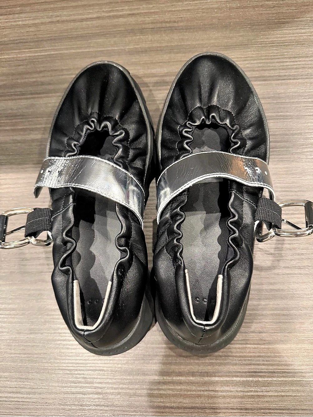 4ccccees Black Platform Ballet Flats with Silver Strap - Like New
